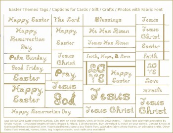 Preview of Neutral Fabric Font Christian Easter tags captions for cards gifts crafts photos