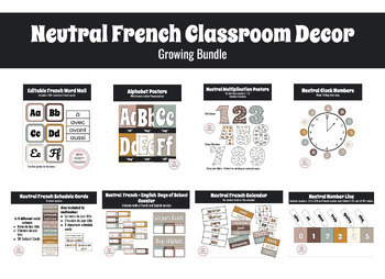 Preview of Neutral French Classroom Decor Bundle