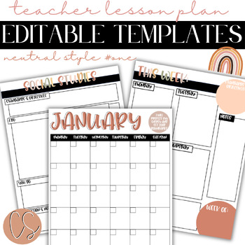 Preview of Neutral Lesson Plan Templates - EDITABLE - Style One