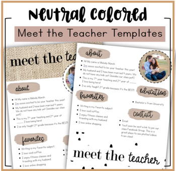 Preview of Neutral Meet the Teacher Templates (Editable)