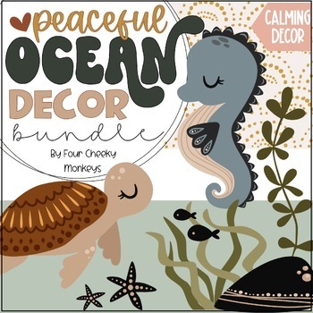 Preview of Calming Classroom Decor Bundle | Neutral Boho Ocean Under the Sea Theme Pastel