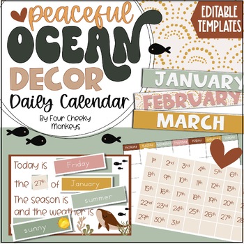 Preview of Neutral Ocean / Under The Sea Themed Classroom Decor Calendar