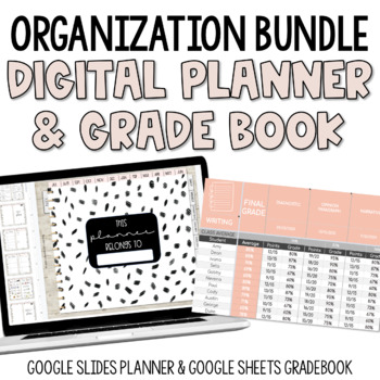 Preview of Neutral Slides Planner & Grade Book Bundle | Google Slides & Google Sheets