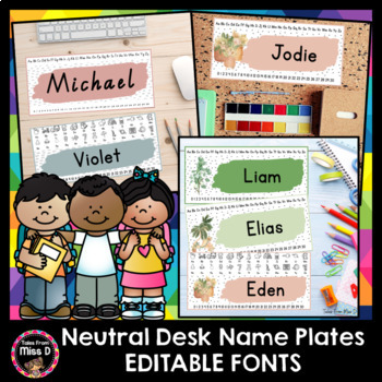 Preview of Neutral Student Desk Name Plates Editable