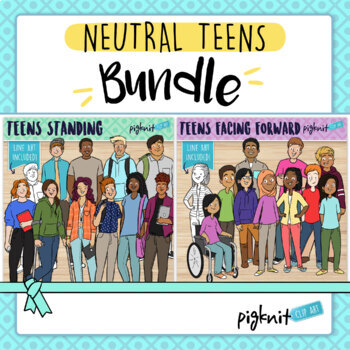 Preview of Neutral Teens Bundle of Diverse Students Facing Forward