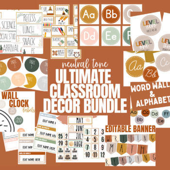 Preview of Neutral Tone Classroom Decor Bundle