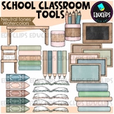 Neutral Tone/Watercolor School Classroom Tools Clip Art Se