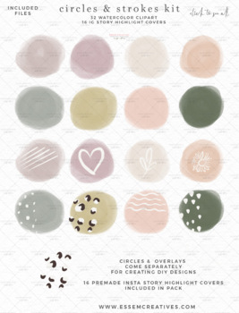 Neutral Watercolor Circles and Brush Strokes Clipart Borders Printable ...