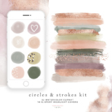 Neutral Watercolor Circles and Brush Strokes Clipart Borde