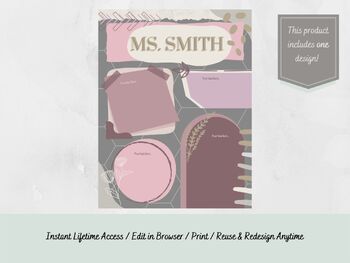 Preview of Neutral Weekly Monthly Teacher Classroom Template - Natural Mauve Pink Green