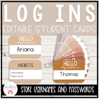 Preview of Neutrals Theme Student Log In Details Cards