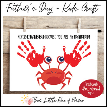 Never Crabby - Crab - summer - Father's Day - Handprint Art - printable