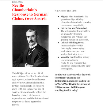 Preview of Neville Chamberlain's Response to German Claims of Austria DBQ NO PREP DBQ