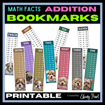 Preview of New! Addition Math Fact Bookmarks | Dog-Themed Bookmarks | Cool Student Prizes