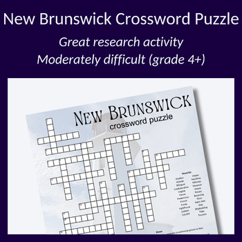 Preview of New Brunswick crossword for spelling, research activity or parties! Grade 4+