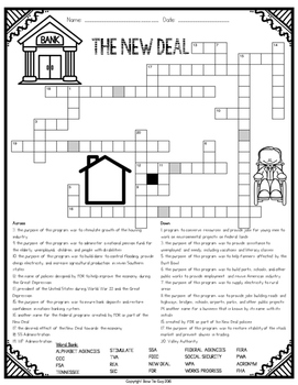 New Deal Comprehension Crossword by Bow Tie Guy and Wife TpT
