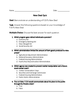 Preview of New Deal Quiz