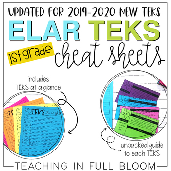 Preview of New ELAR TEKS Cheat Sheets - 1st Grade