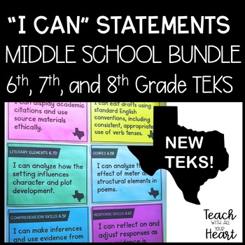 Preview of New ELAR TEKS I Can Statements 6th, 7th, and 8th Grade BUNDLE