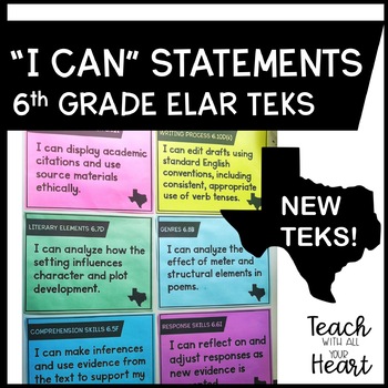 Preview of New ELAR TEKS I Can Statements for 6th Grade