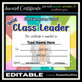 New Editable Best Class Leader Award Certificate  | Quarte