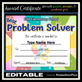 New Editable Best Problem Solver Award Certificate  | Quar