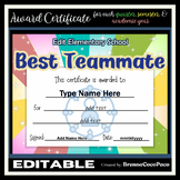 New Editable Best Teammate Award Certificate  | Quarter, S