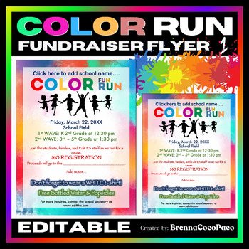 Preview of New Editable Color Fun Run Flyer #1 | School Fundraising Activity