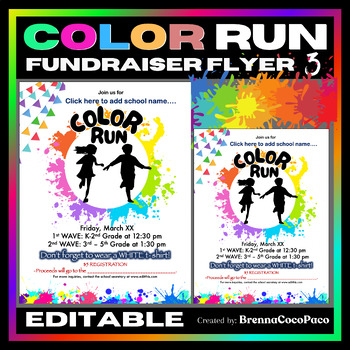 Preview of New Editable Color Run Flyer #3 | School Fundraising Activity