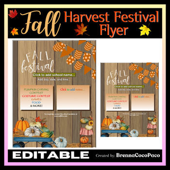 Preview of New! Editable Fall Festival Flyer Template #3 | Unique School Flyers