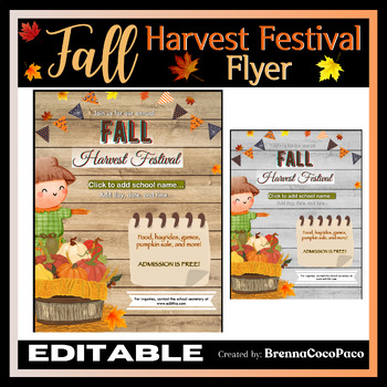 Preview of New! Editable Fall Harvest Festival Flyer Template #1 | Unique School Flyers