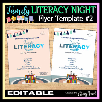 Preview of New Editable Family Literacy Night Flyer Template | Unique School Flyers