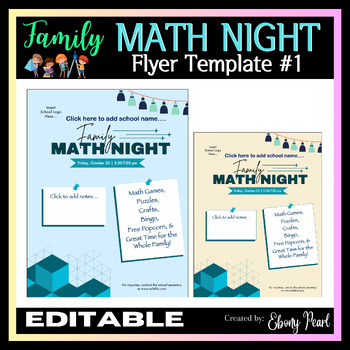 Preview of New Editable Family Math Night Flyer Template #1 | Unique School Flyers