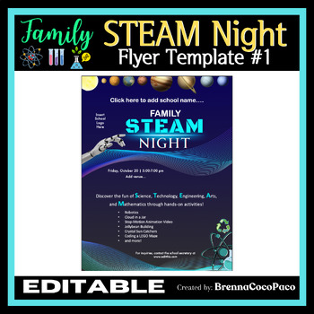 Preview of New Editable Family STEAM Night Flyer Template #1| Unique School Flyers