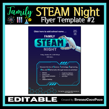 Preview of New Editable Family STEAM Night Flyer Template #2| Unique School Flyers