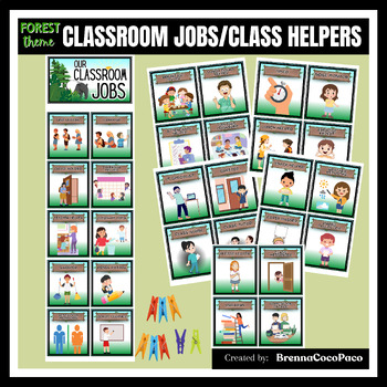 Preview of New Editable Forest Themed Classroom Jobs / Helpers of the Day Posters