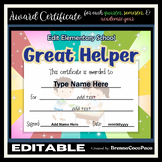 New Editable Great Helper Award Certificate  | Quarter, Se
