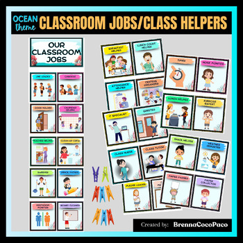 Preview of New Editable Ocean Themed Classroom Jobs / Helpers of the Day Posters