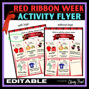 Preview of New! Editable Red Ribbon Week Flyer | School Wide Spirit Week Flyer #1