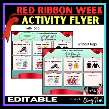 Preview of New! Editable Red Ribbon Week Flyer | School Wide Spirit Week Landscape Flyer #3