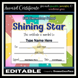 New Editable Shining Star Award Certificate  | Quarter, Se