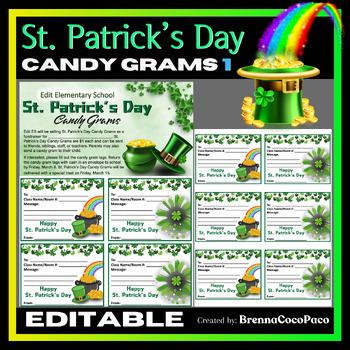 Preview of New Editable St. Patrick's Day Candy Grams #1 | School Fundraising Activity