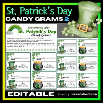 Preview of New Editable St. Patrick's Day Candy Grams #2 | School Fundraising Activity