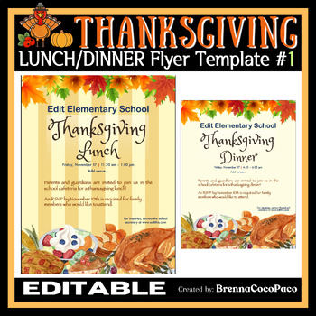 Preview of New Editable Thanksgiving Lunch, Dinner, or Food Drive Flyer Template #1