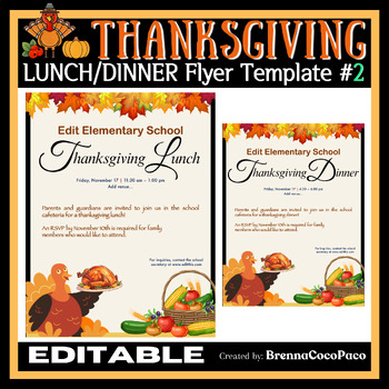 Preview of New Editable Thanksgiving Lunch, Dinner, or Food Drive Flyer Template #2