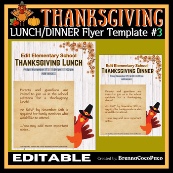 Preview of New Editable Thanksgiving Lunch, Dinner, or Food Drive Flyer Template #3