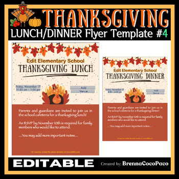 Preview of New Editable Thanksgiving Lunch, Dinner, or Food Drive Flyer Template #4
