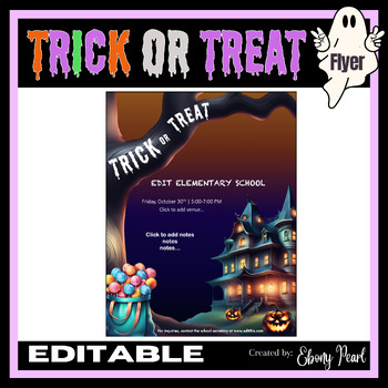 Preview of New! Editable Trick or Treat HalIoween Party Invitation | Flyer Template