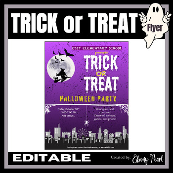 Preview of New! Editable Trick or Treat HalIoween Party Invitation | Flyer Template 2