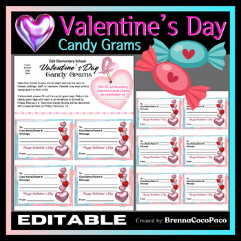 Preview of New Editable Valentine's Day Grams Flyer & Tags #2 | School Fundraising Activity